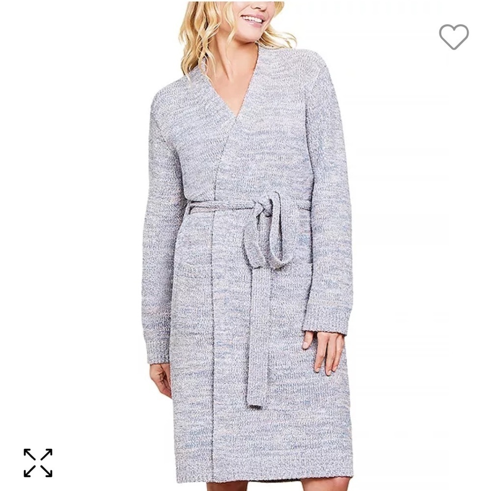 NEW BAREFOOT DREAMS Cozy Chic Heather Pink Clay Gray Marled Tie Midi Robe S